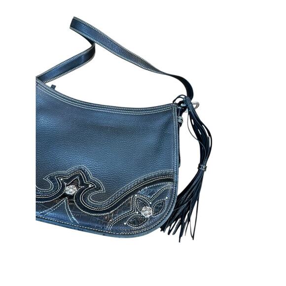 Brighton Women's Black Embroidered Heart Appliqué Shoulder Bags - Picture 2 of 11